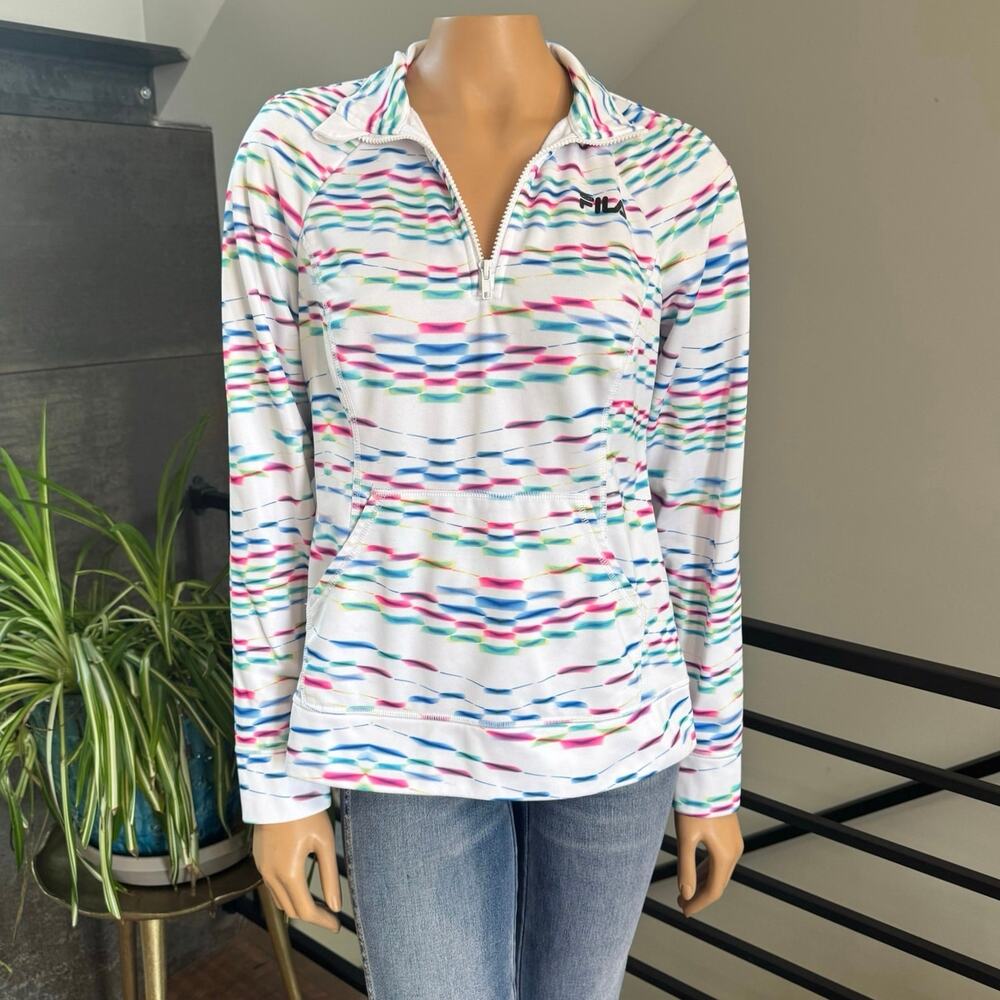 FILA Sport Women M 1/4 Zip Fleece Lined Pullover Sweatshirt Multicolor Neon